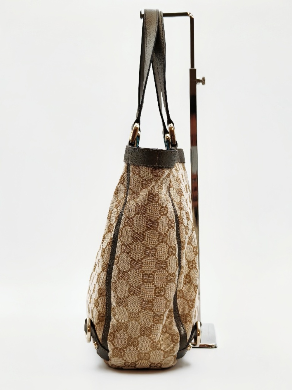 Gucci Abbey D-Ring GG Monogram Canvas Tote Bag Metallic Brown Leather Trim - Picture 10 of 14